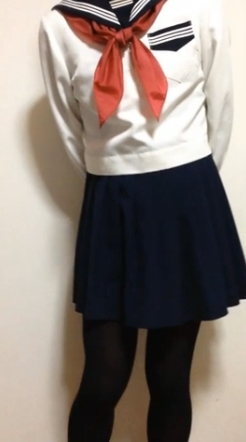 フェチ フェチ動画 【女装子】セーラー服で立ちオナニー　射精しても元気なチンポ 